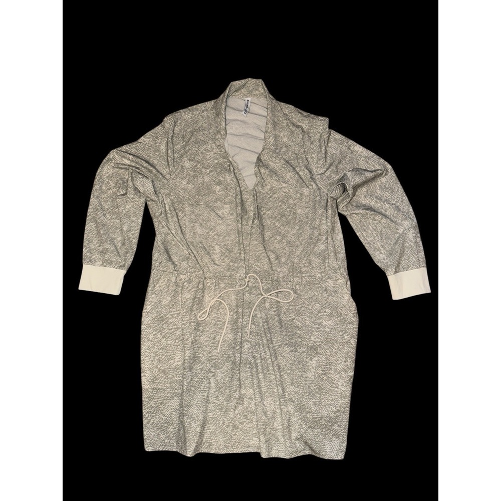 Athleta Dress Womens 1X Grey White Print Long Sleeve Drawstring Waist Casual